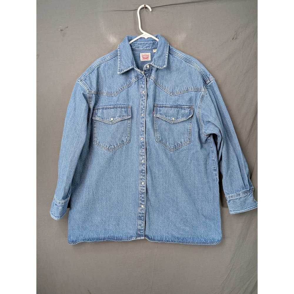 Levi Strauss & Co Womens XL Denim Western Shirt Pearl Snap Blue Long Sleeve